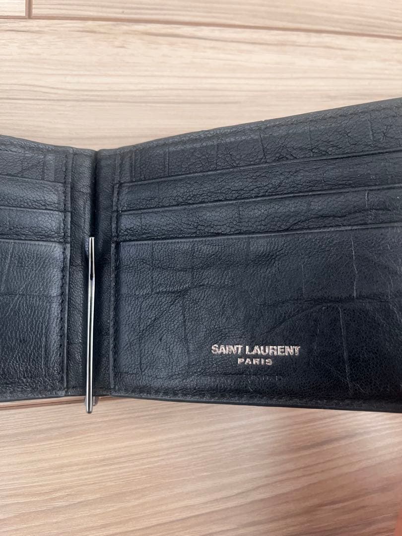 サンローラン クロコ型押しレザーマネークリップ 二つ折り財布