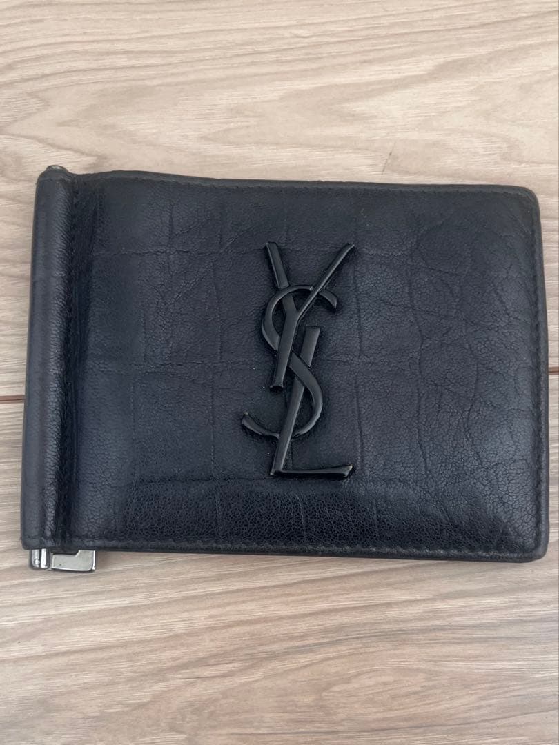 サンローラン クロコ型押しレザーマネークリップ 二つ折り財布