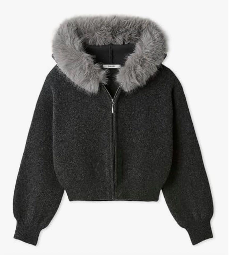 Sustainableファー付きニットパーカー snidel スナイデル グレー