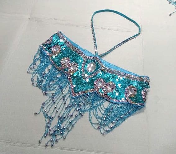 ベリーダンス衣装ブルー オリエンタル アームカバー付M-L水色マーメイドフレアー