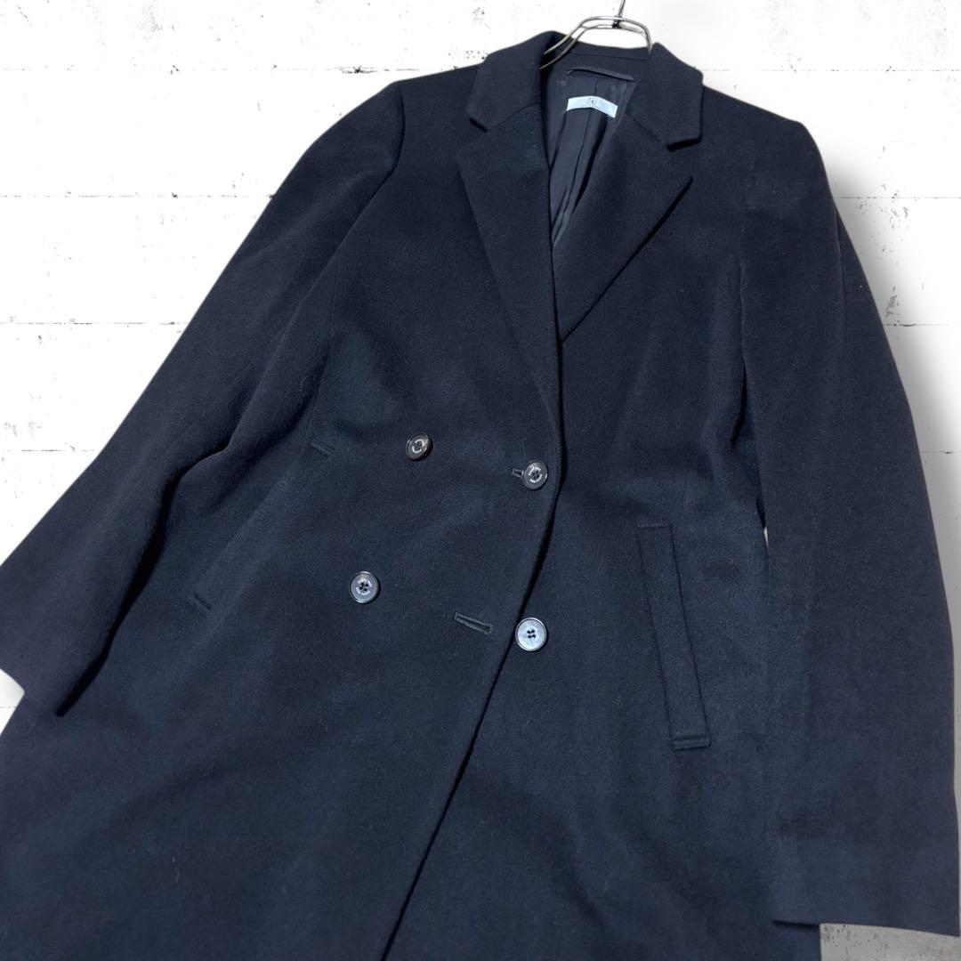美品　カシミヤ 100% blanc vert ダブルブレスト　ロングコート　L