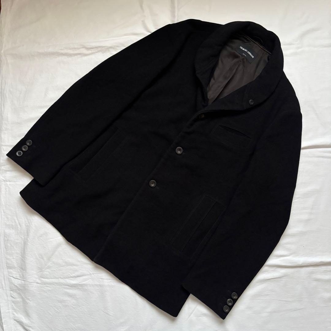 GIORGIO ARMANI 52 マオカラー ハーフコート 丸襟 ブラック