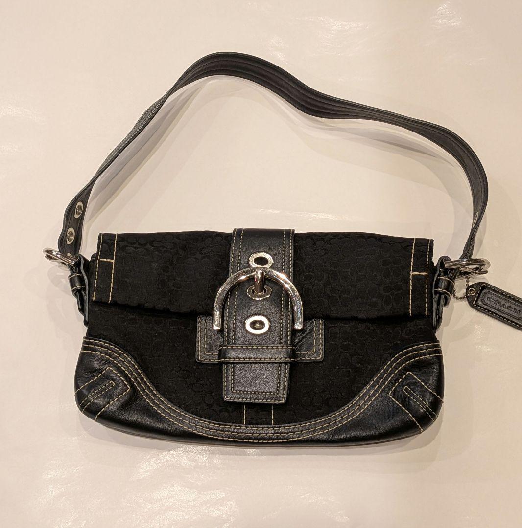 コーチCOACH ショルダーバッグ　レザー　キャンバス　シグネチャー　黒