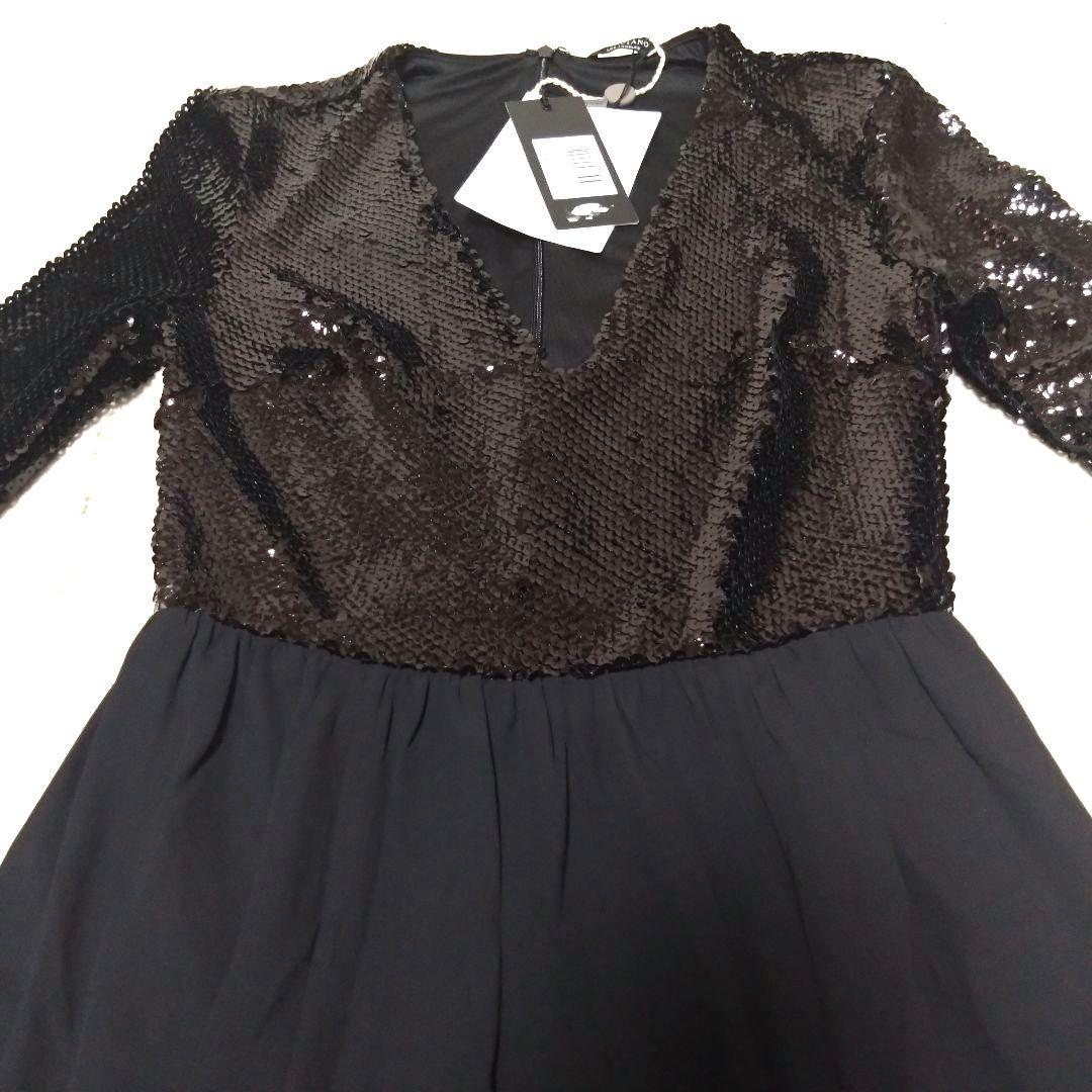 新品 未使用 ロングドレス パーティードレス マキシ丈 黒 スパンコール 結婚式