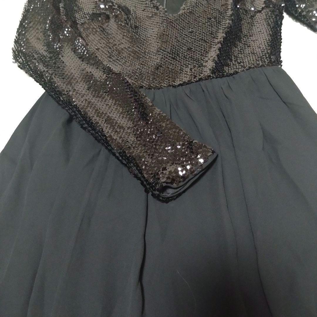 新品 未使用 ロングドレス パーティードレス マキシ丈 黒 スパンコール 結婚式