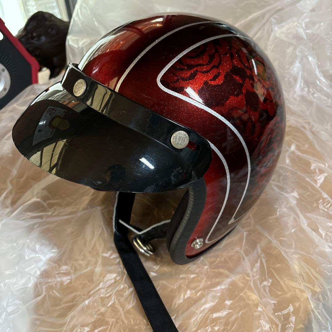 SHM バラ模様 ジェットヘルメット 赤　観賞用