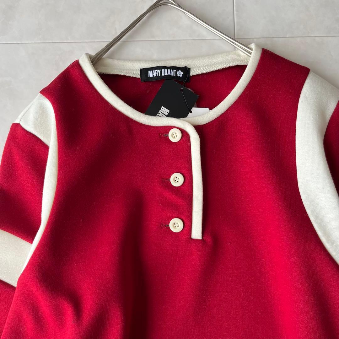 新品タグ付✨MARY QUANT 配色長袖ニットワンピ 赤白 M(38)