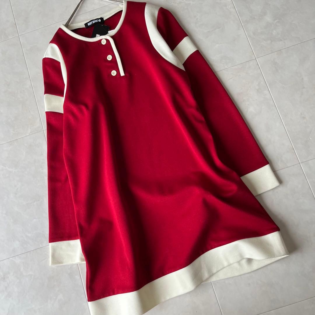 新品タグ付✨MARY QUANT 配色長袖ニットワンピ 赤白 M(38)