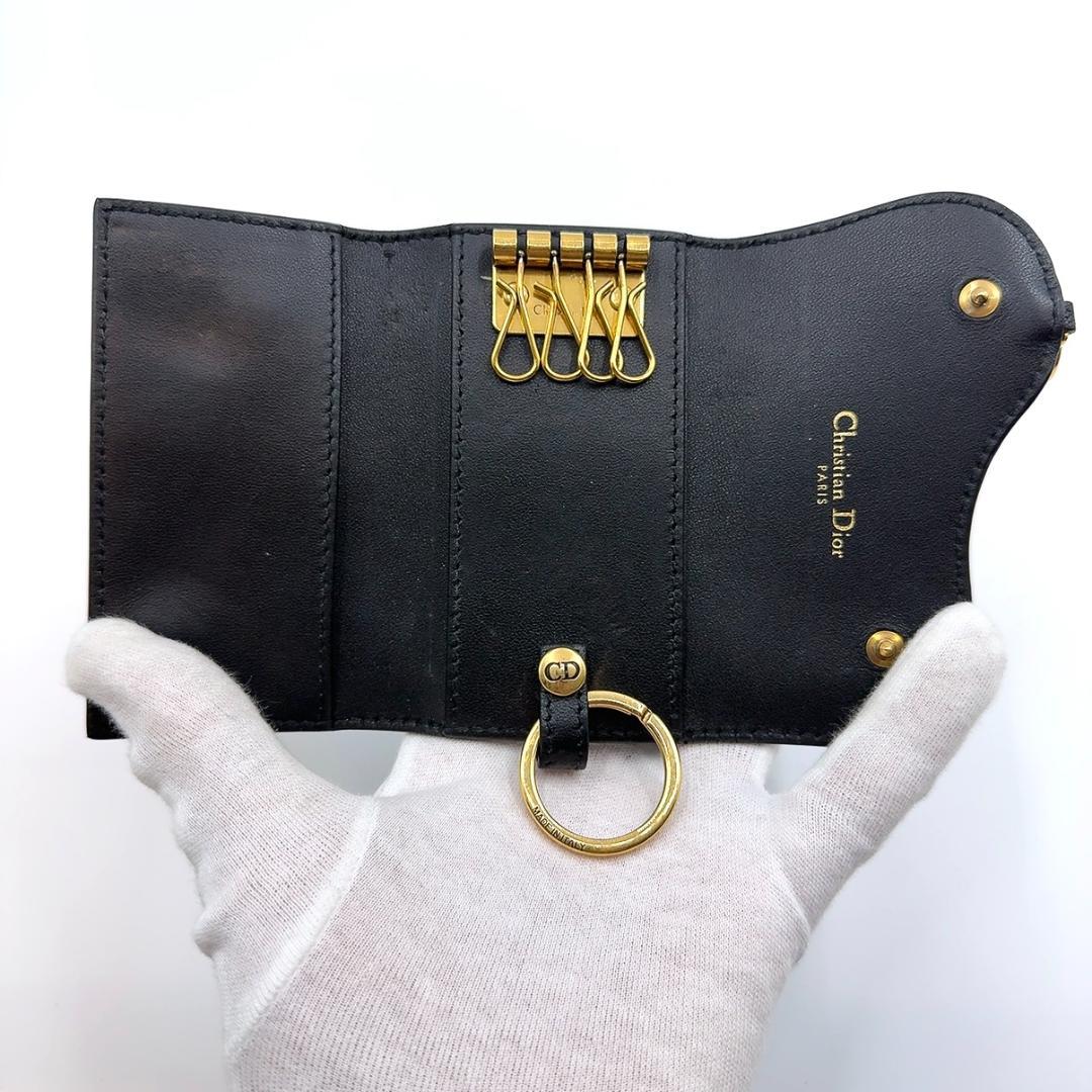 ◇クリスチャンディオール◇レザー/サドル/4連/キーケース/ブラック/ゴールド