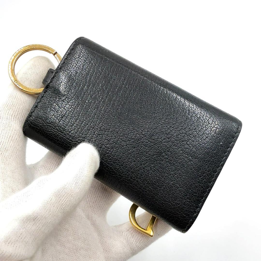 ◇クリスチャンディオール◇レザー/サドル/4連/キーケース/ブラック/ゴールド