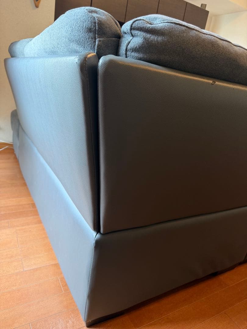 L字型ファブリックソファ サイドテーブル付き