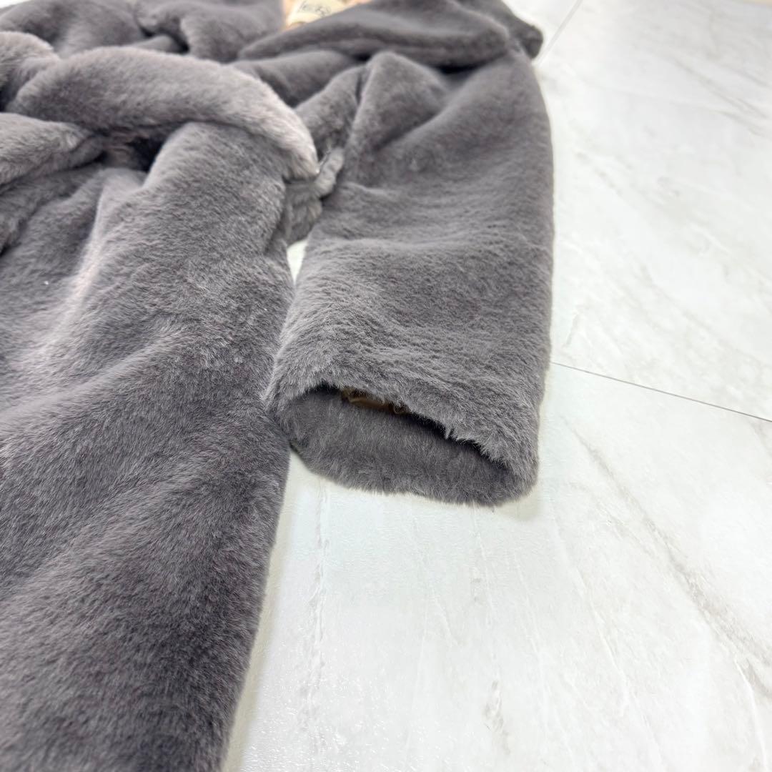 極美品 HERNO エコファー ガウン ロングコート グレー モノグラム 40