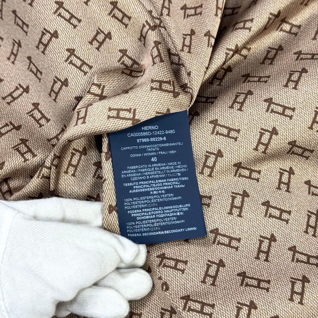 極美品 HERNO エコファー ガウン ロングコート グレー モノグラム 40