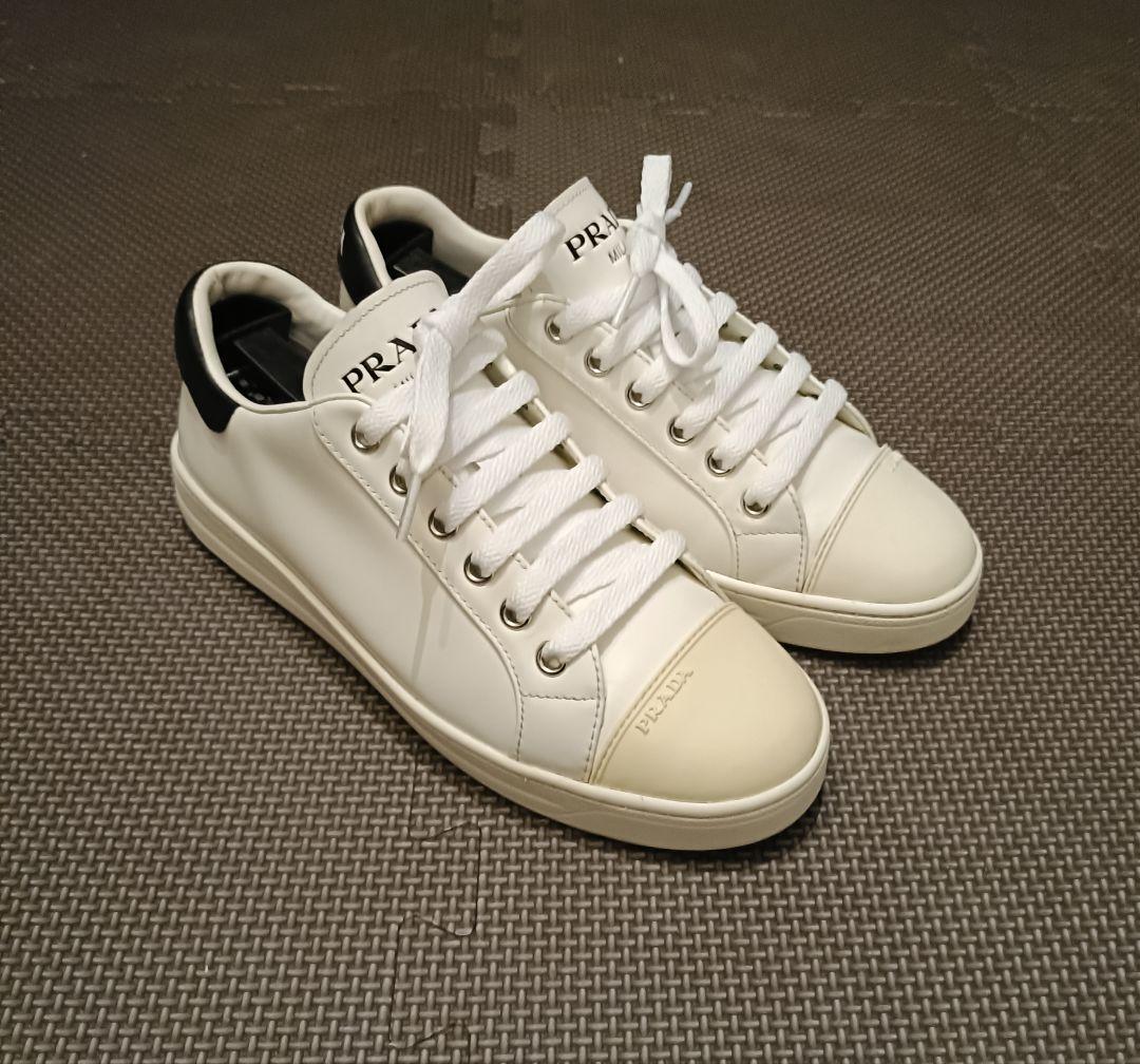 PRADA　プラダ　スニーカー　ローカット　ロゴ　レザー　白　約23.5