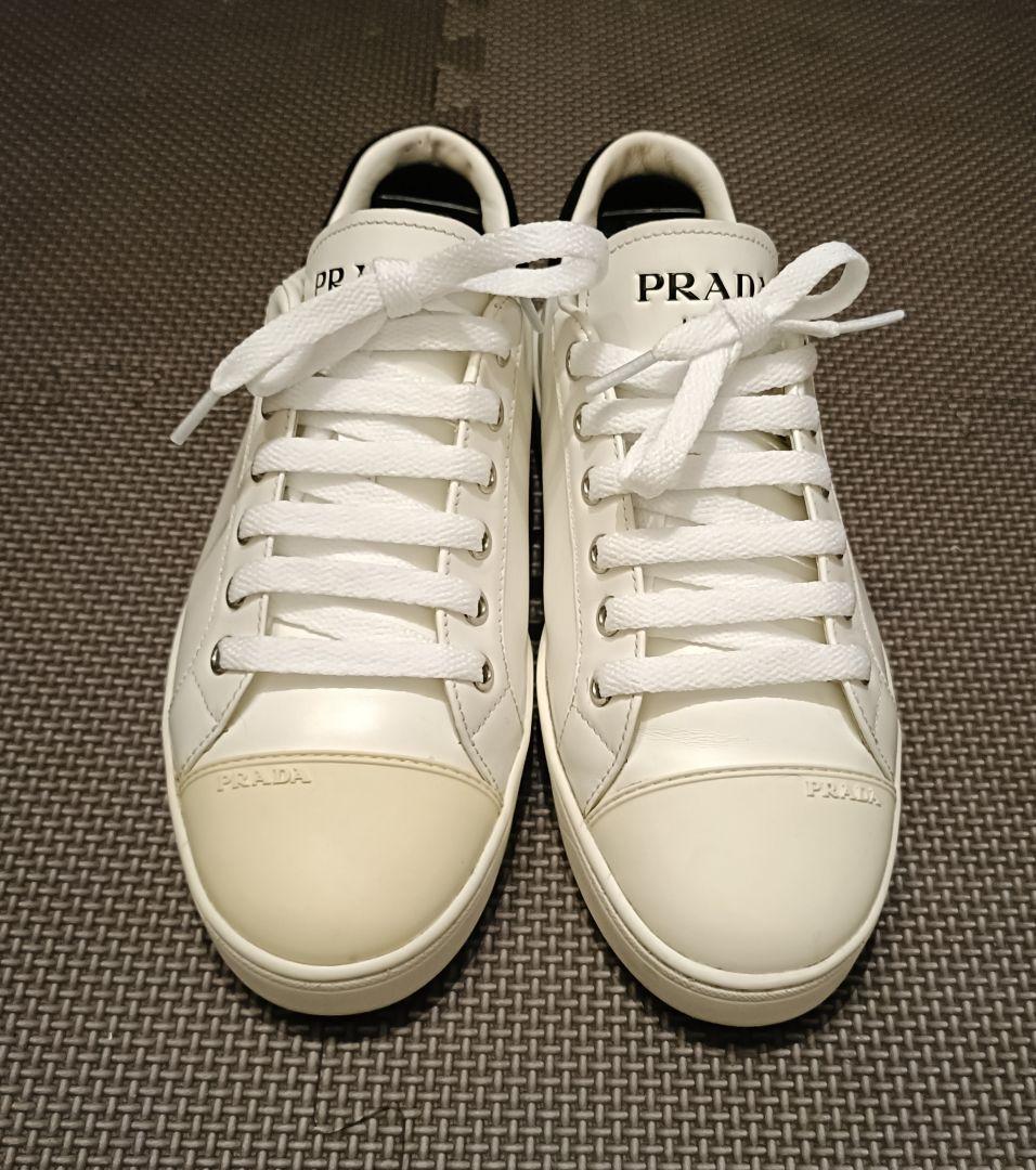 PRADA　プラダ　スニーカー　ローカット　ロゴ　レザー　白　約23.5