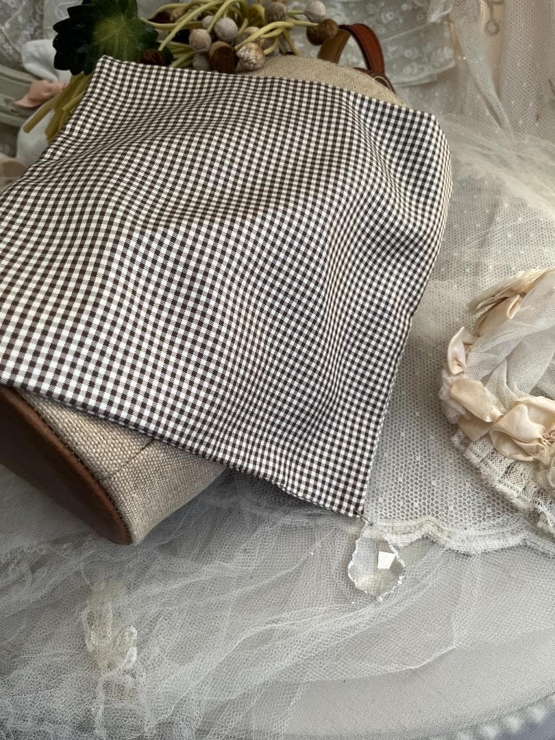 【美品】刺繍作家　森れい子さんのバケツ型バッグ/ 花コサージュ付き