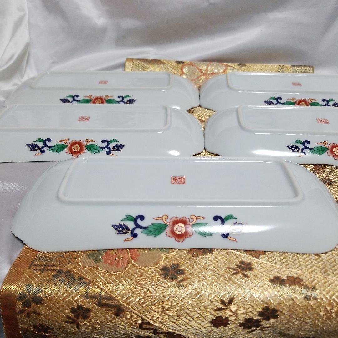 【未使用】　◆ 有田焼 ◆　明宝窯 　染付間取花文　金彩古伊万里 八角長皿揃