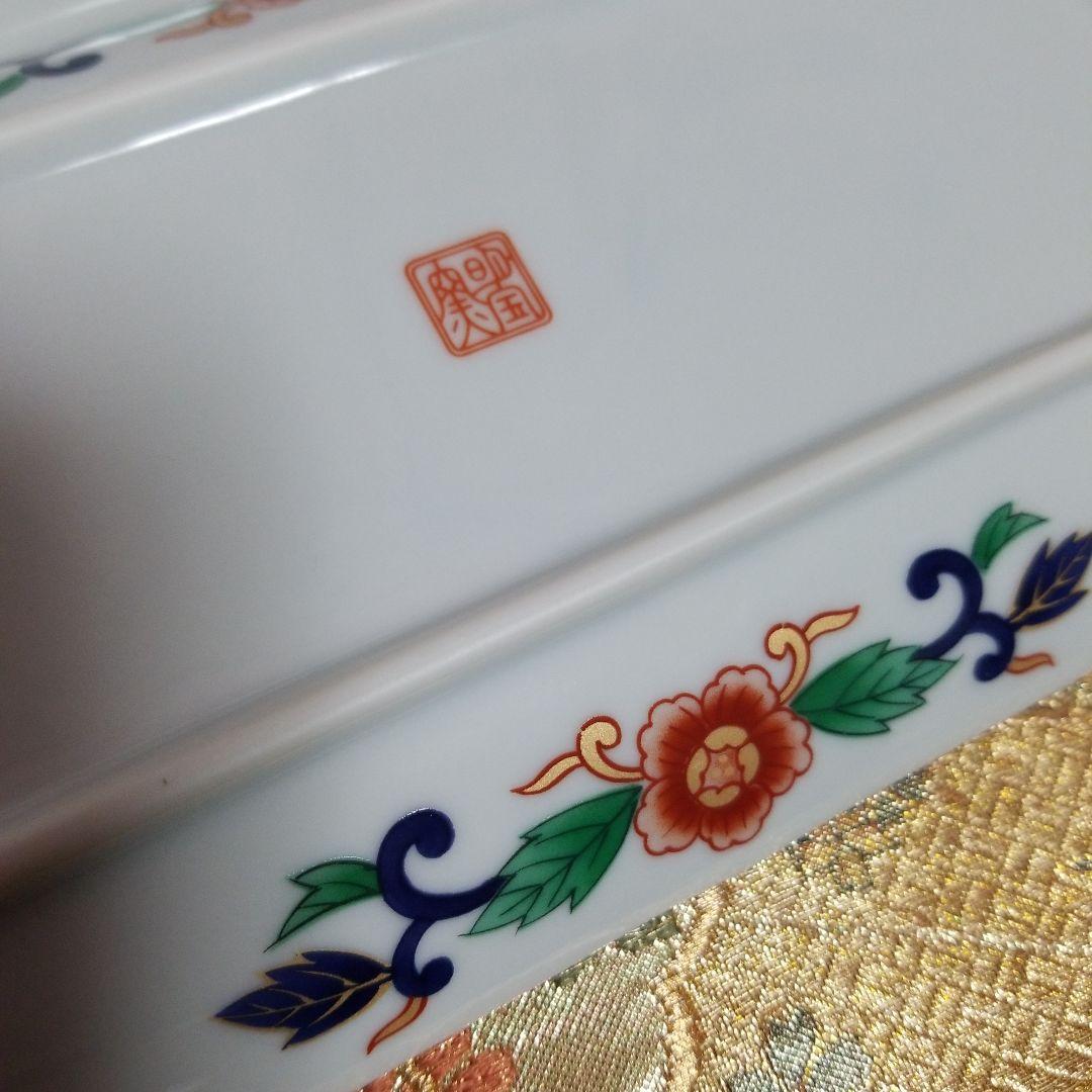 【未使用】　◆ 有田焼 ◆　明宝窯 　染付間取花文　金彩古伊万里 八角長皿揃