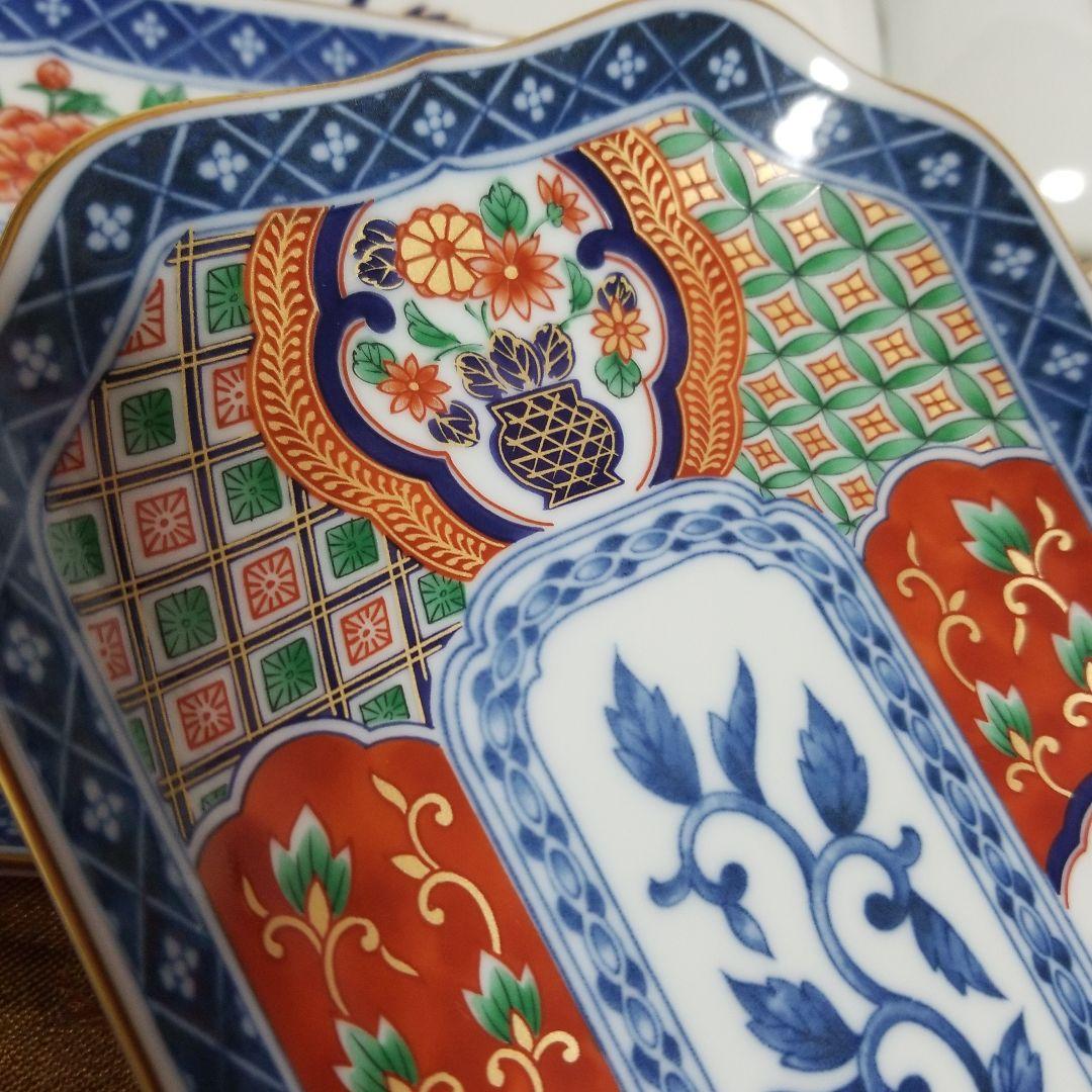 【未使用】　◆ 有田焼 ◆　明宝窯 　染付間取花文　金彩古伊万里 八角長皿揃