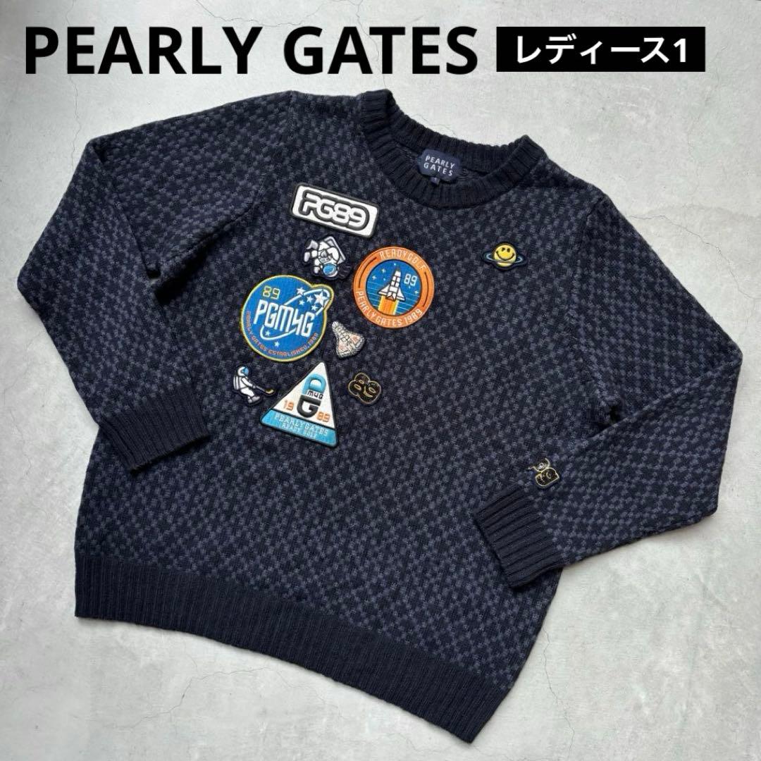 【美品】PEARLY GATES ウール混ニットセーター 宇宙 ワッペン ロゴ