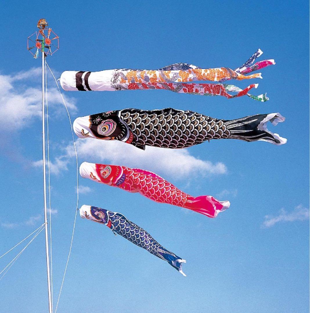 ダイヤ鯉5m4点セットさんさん鯉セット金粉仕上げ 竜吹流し ナイロンサテン