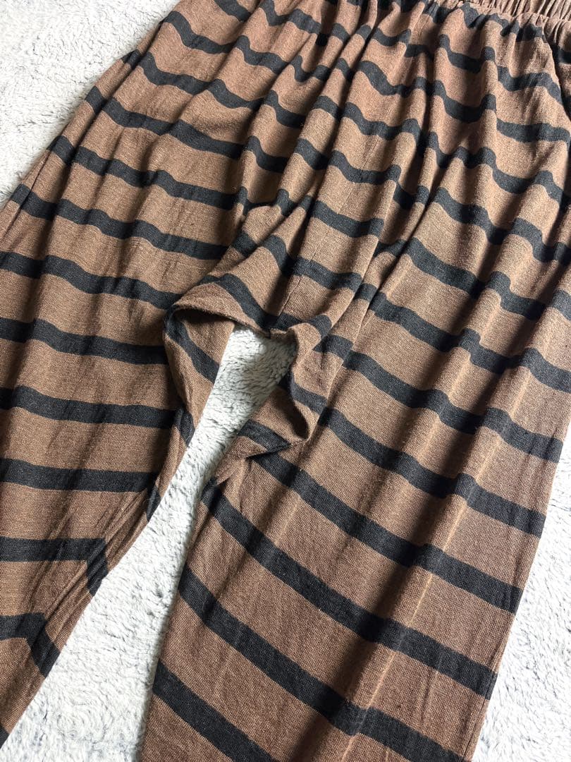 【ICHI Antiquite's】リネン100% ボーダー柄 サルエルパンツ