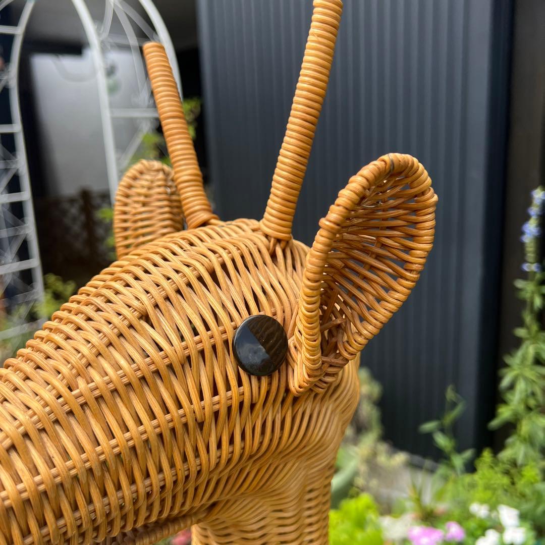 キリン ラタン家具 花台 鉢置き 籐家具 オブジェ アンティーク 希少 アニマル