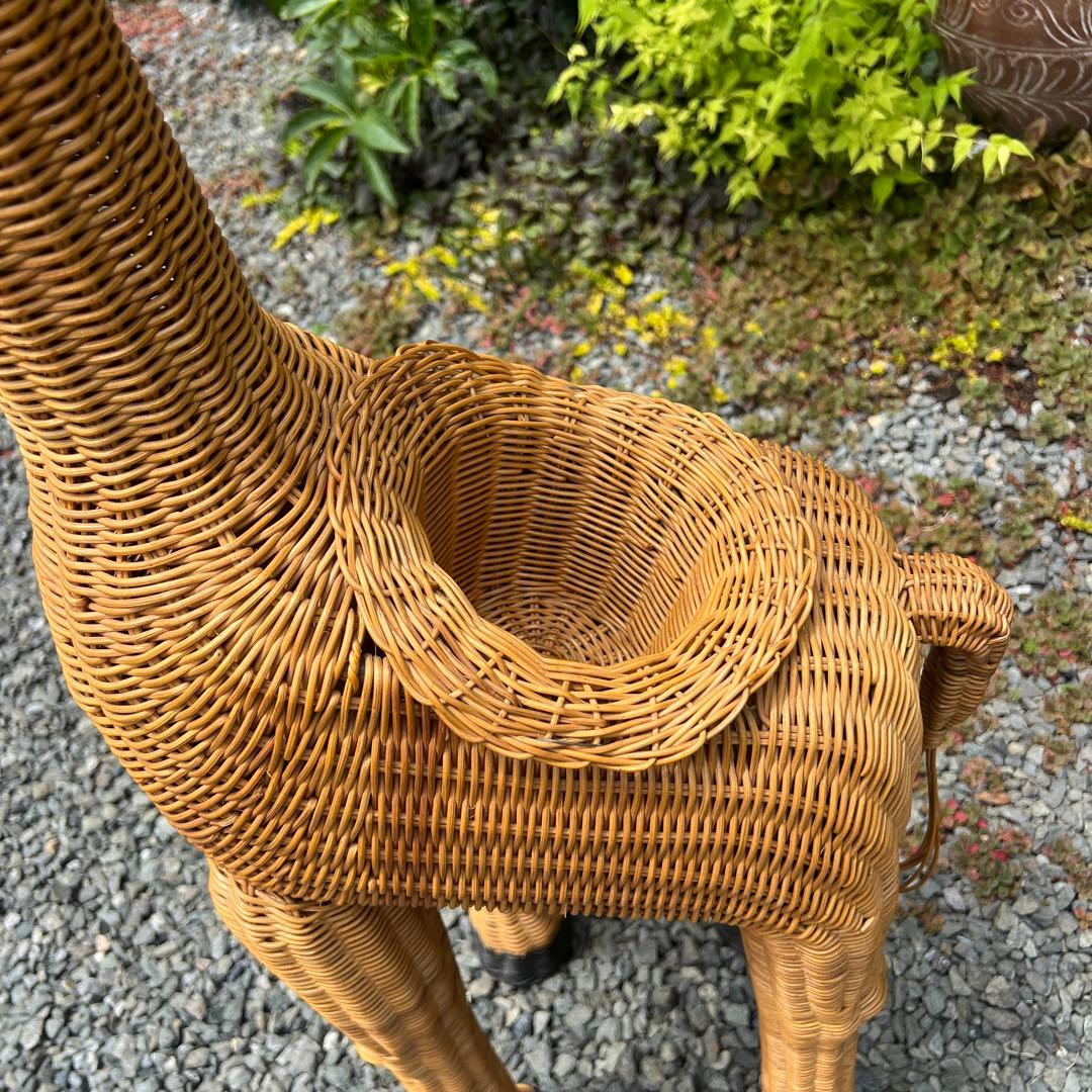 キリン ラタン家具 花台 鉢置き 籐家具 オブジェ アンティーク 希少 アニマル