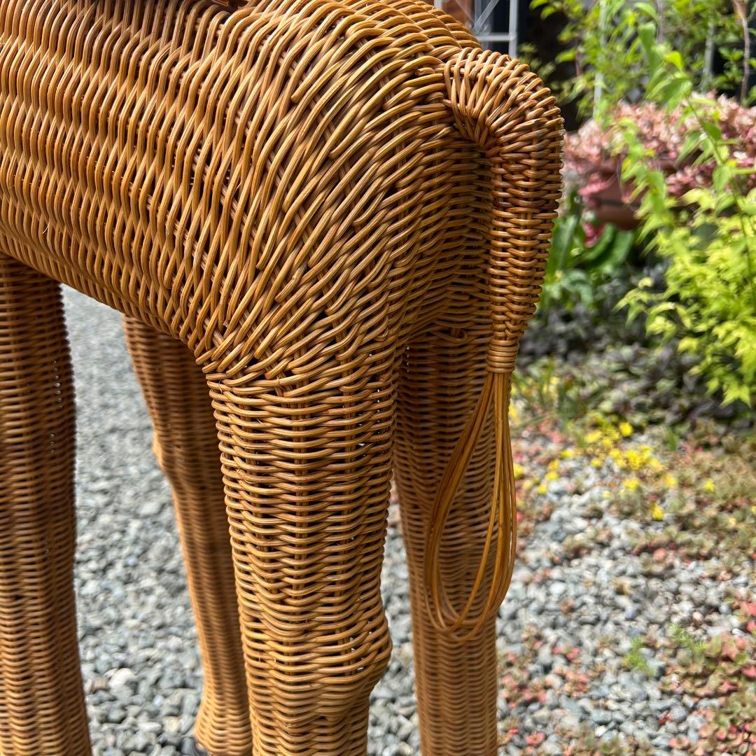 キリン ラタン家具 花台 鉢置き 籐家具 オブジェ アンティーク 希少 アニマル