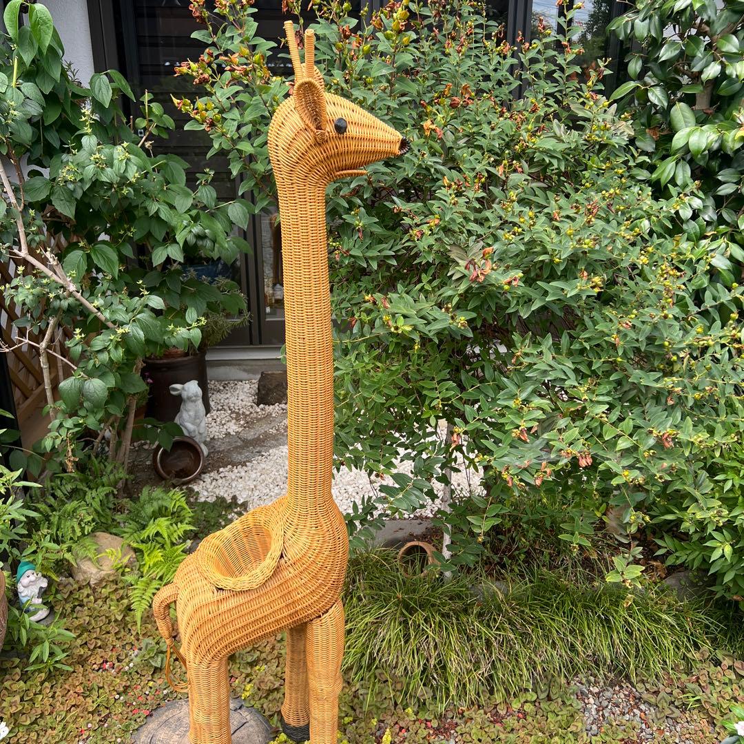 キリン ラタン家具 花台 鉢置き 籐家具 オブジェ アンティーク 希少 アニマル