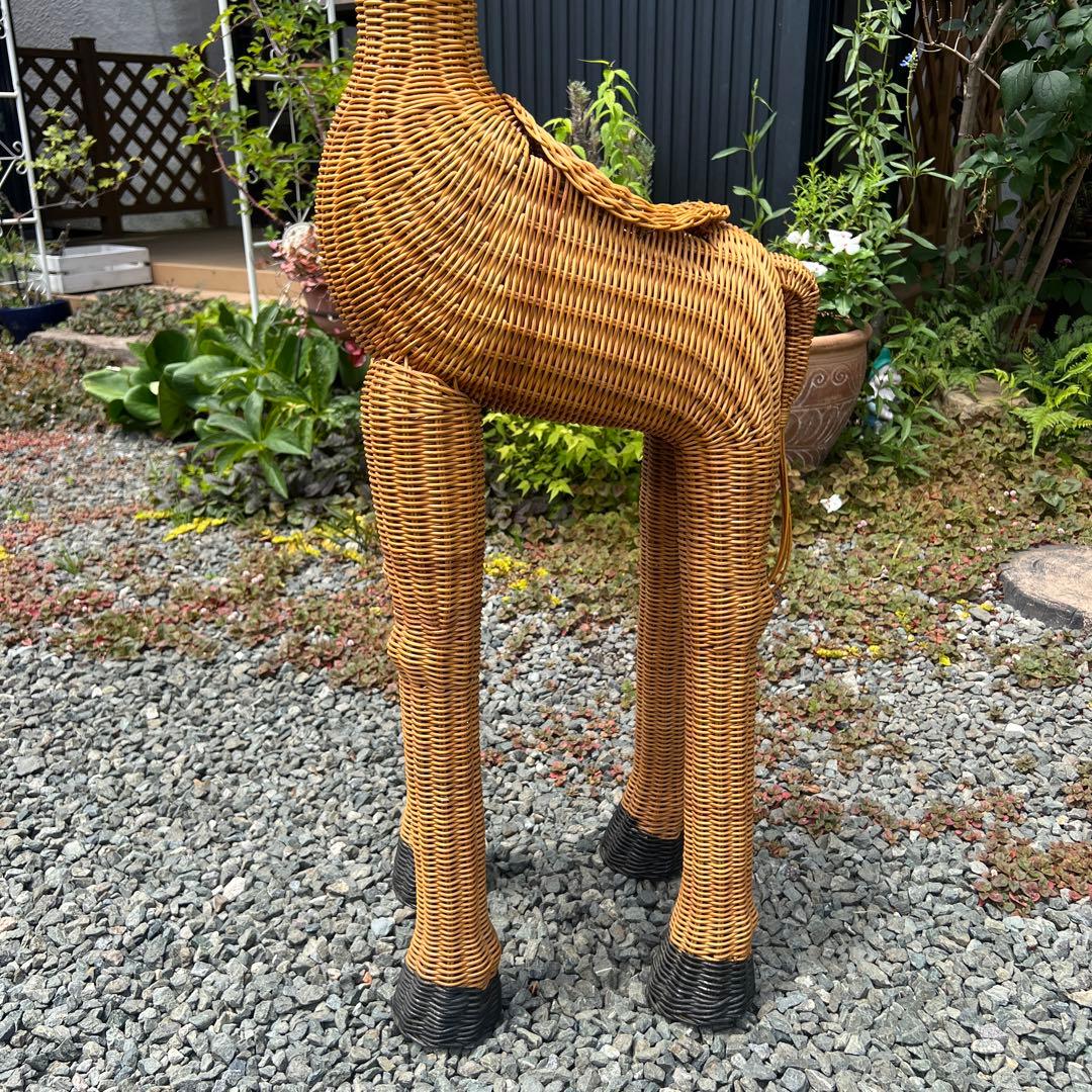 キリン ラタン家具 花台 鉢置き 籐家具 オブジェ アンティーク 希少 アニマル