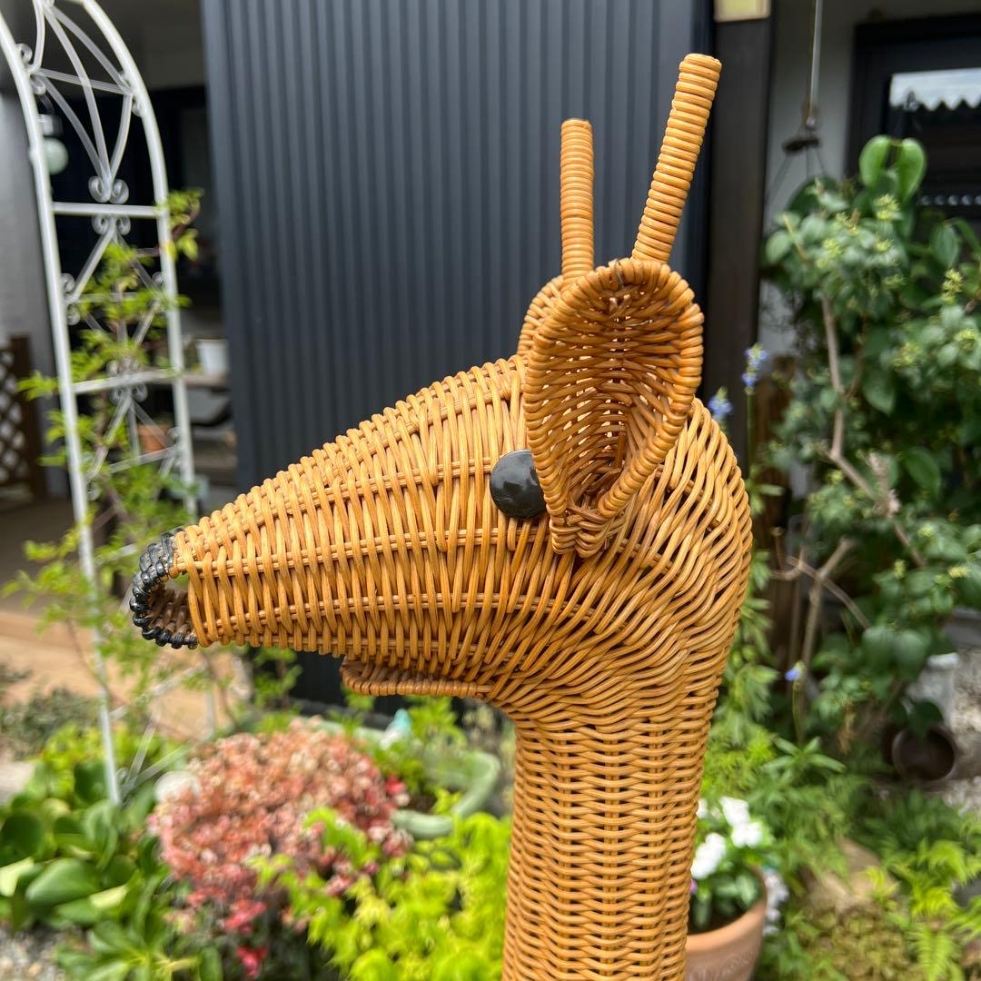 キリン ラタン家具 花台 鉢置き 籐家具 オブジェ アンティーク 希少 アニマル