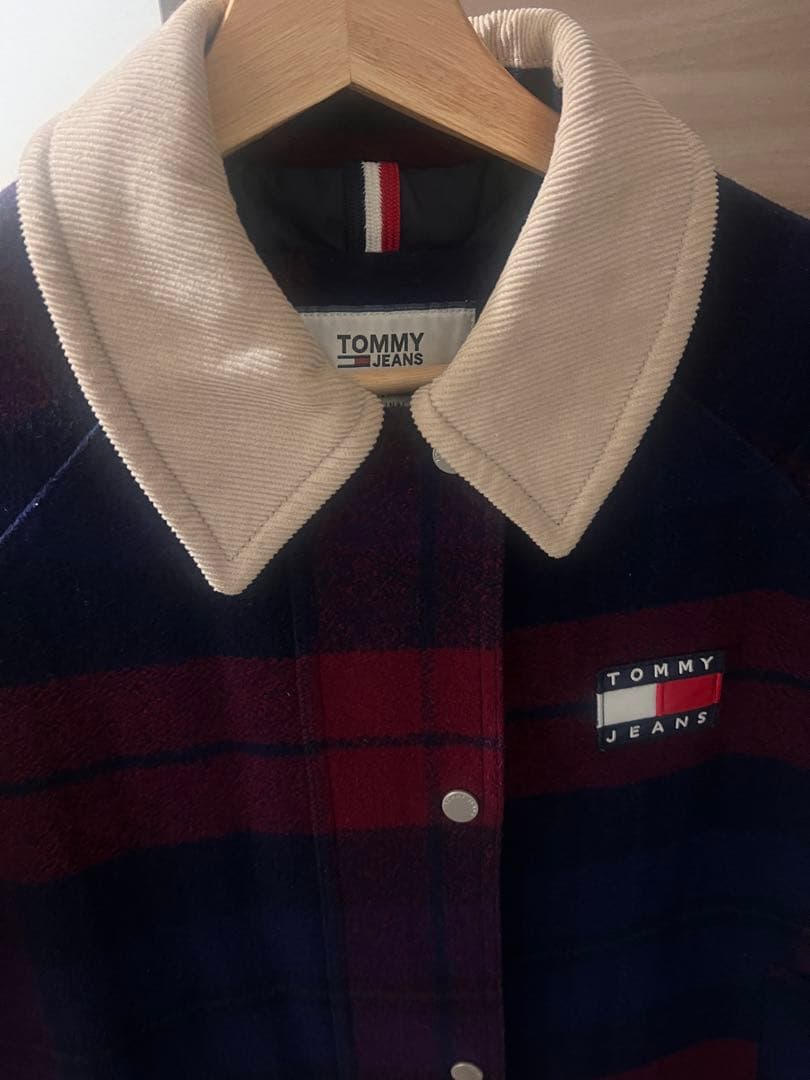  jeansコーデュロイチェックコート