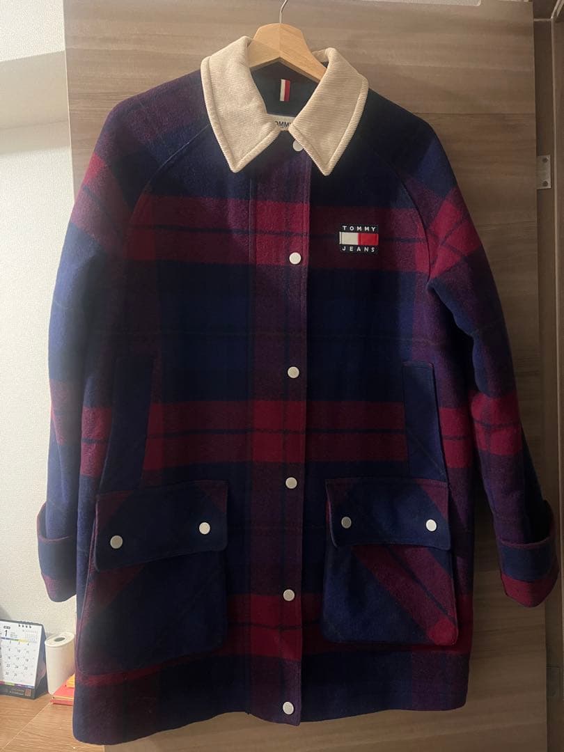  jeansコーデュロイチェックコート