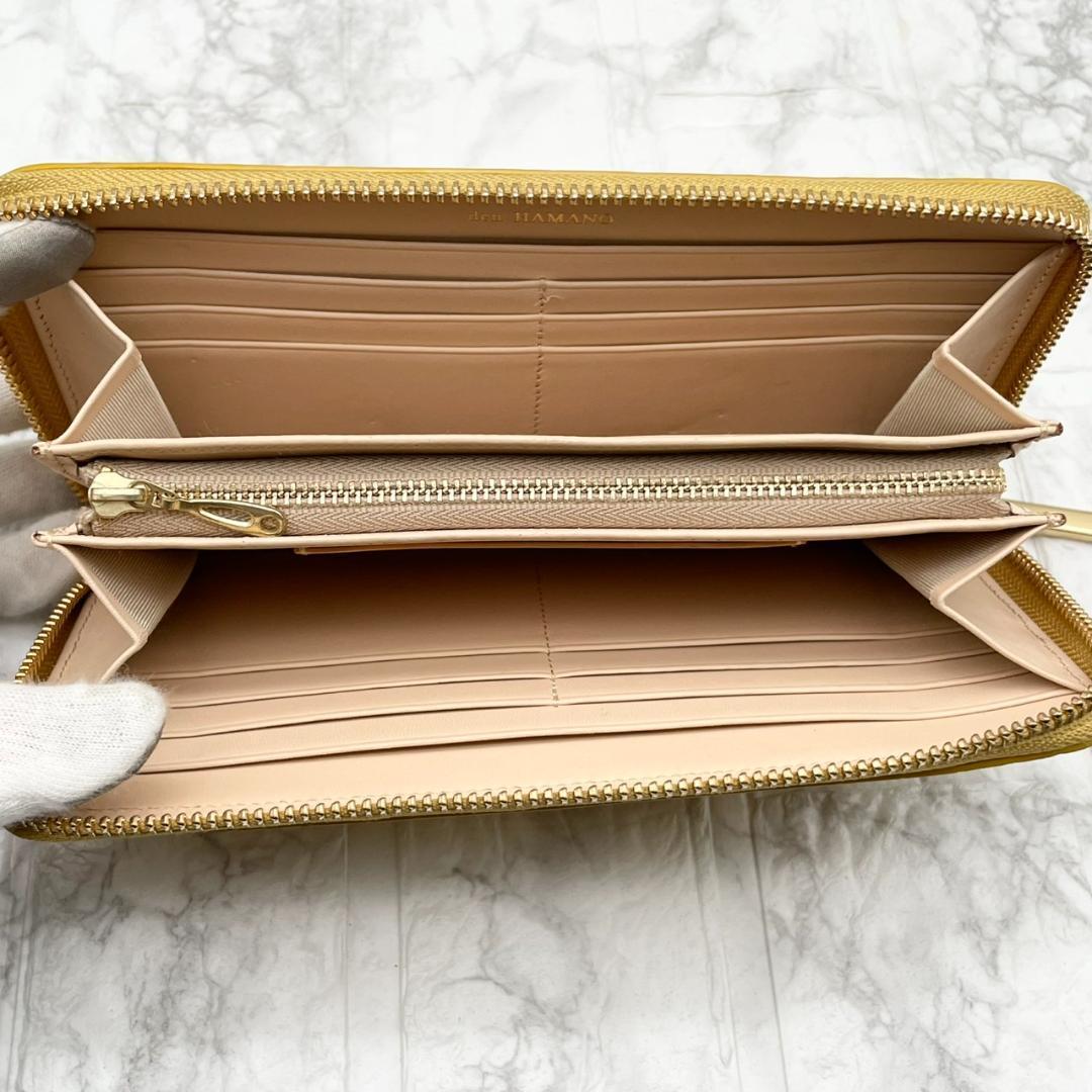 未使用級✨傳濱野 デンハマノ リアルクロコ ラウンドファスナー 長財布 イエロー