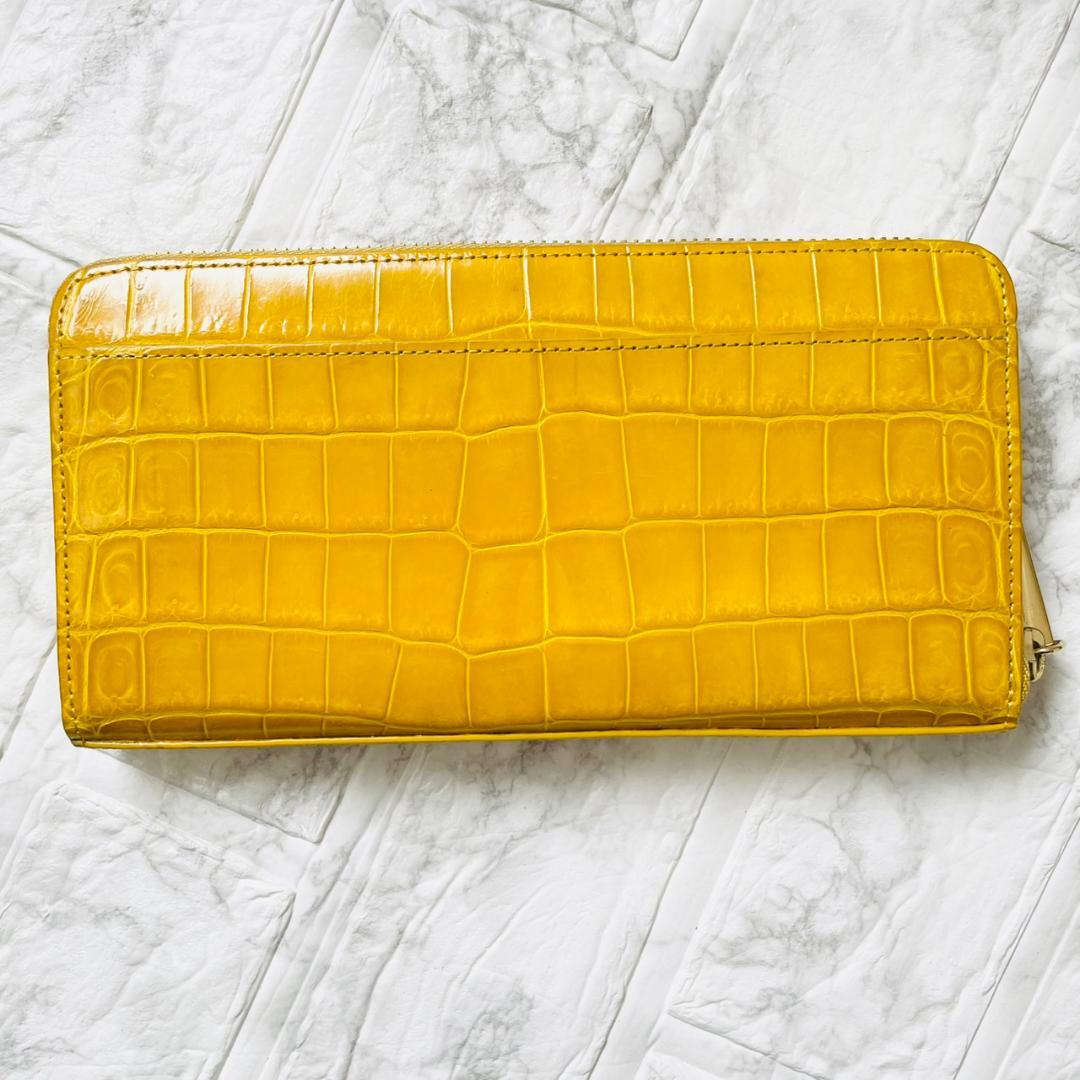 未使用級✨傳濱野 デンハマノ リアルクロコ ラウンドファスナー 長財布 イエロー