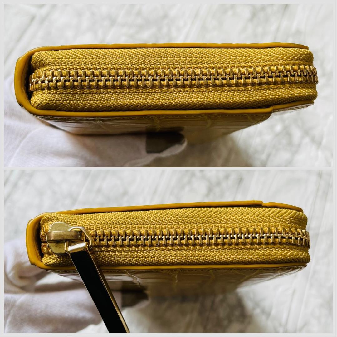 未使用級✨傳濱野 デンハマノ リアルクロコ ラウンドファスナー 長財布 イエロー