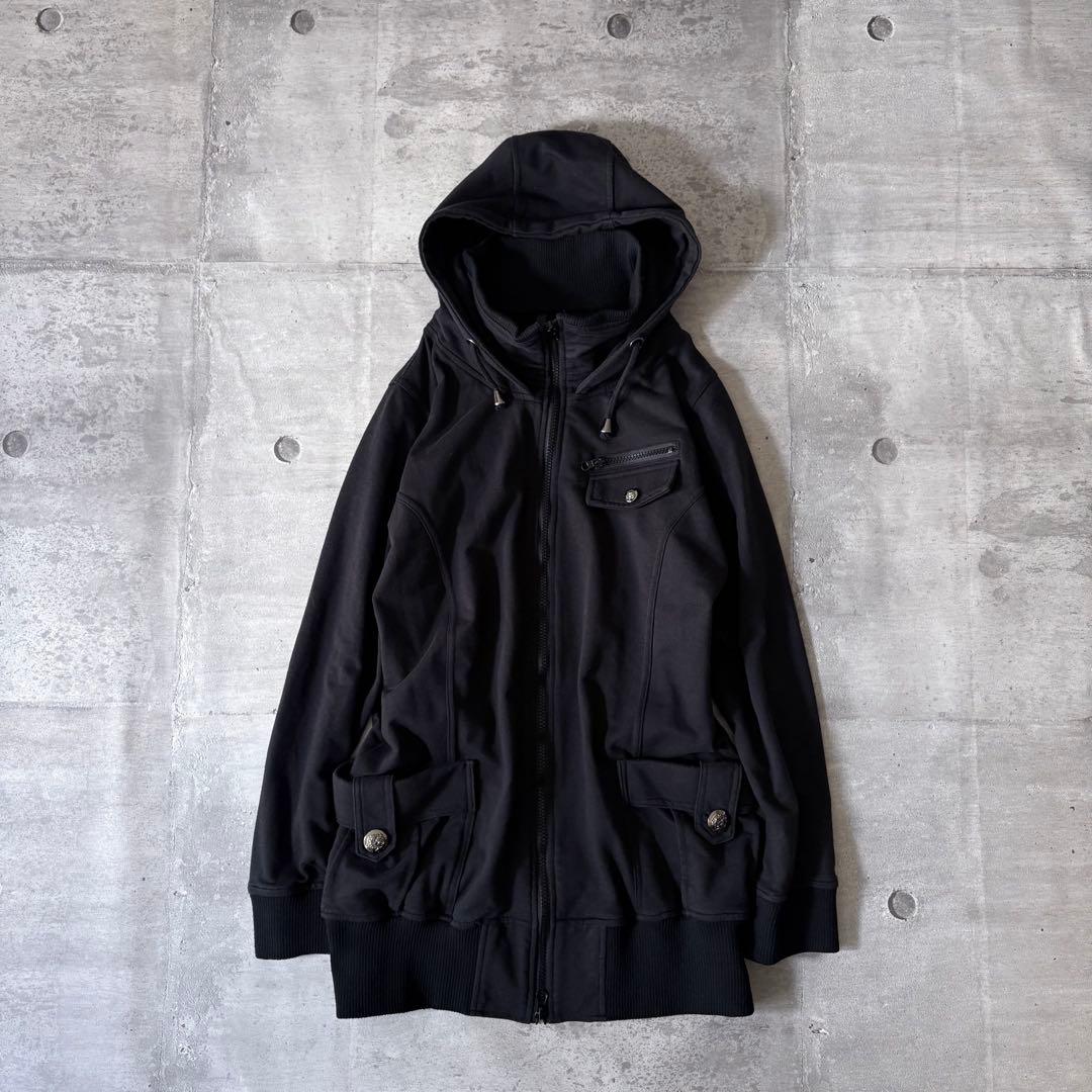 00s スウェット ブルゾン 平成ギャル y2k ダークコア ダブルジップ 黒