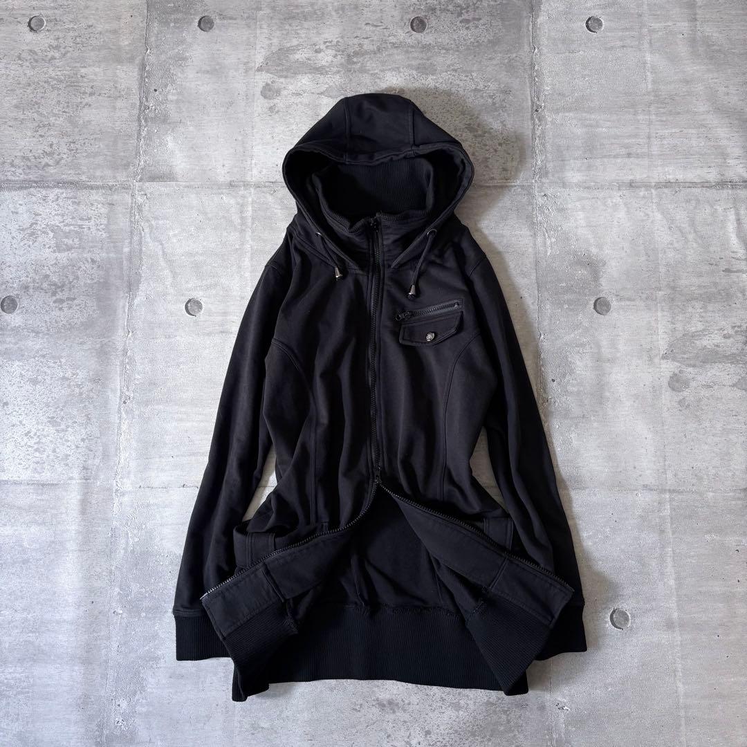 00s スウェット ブルゾン 平成ギャル y2k ダークコア ダブルジップ 黒