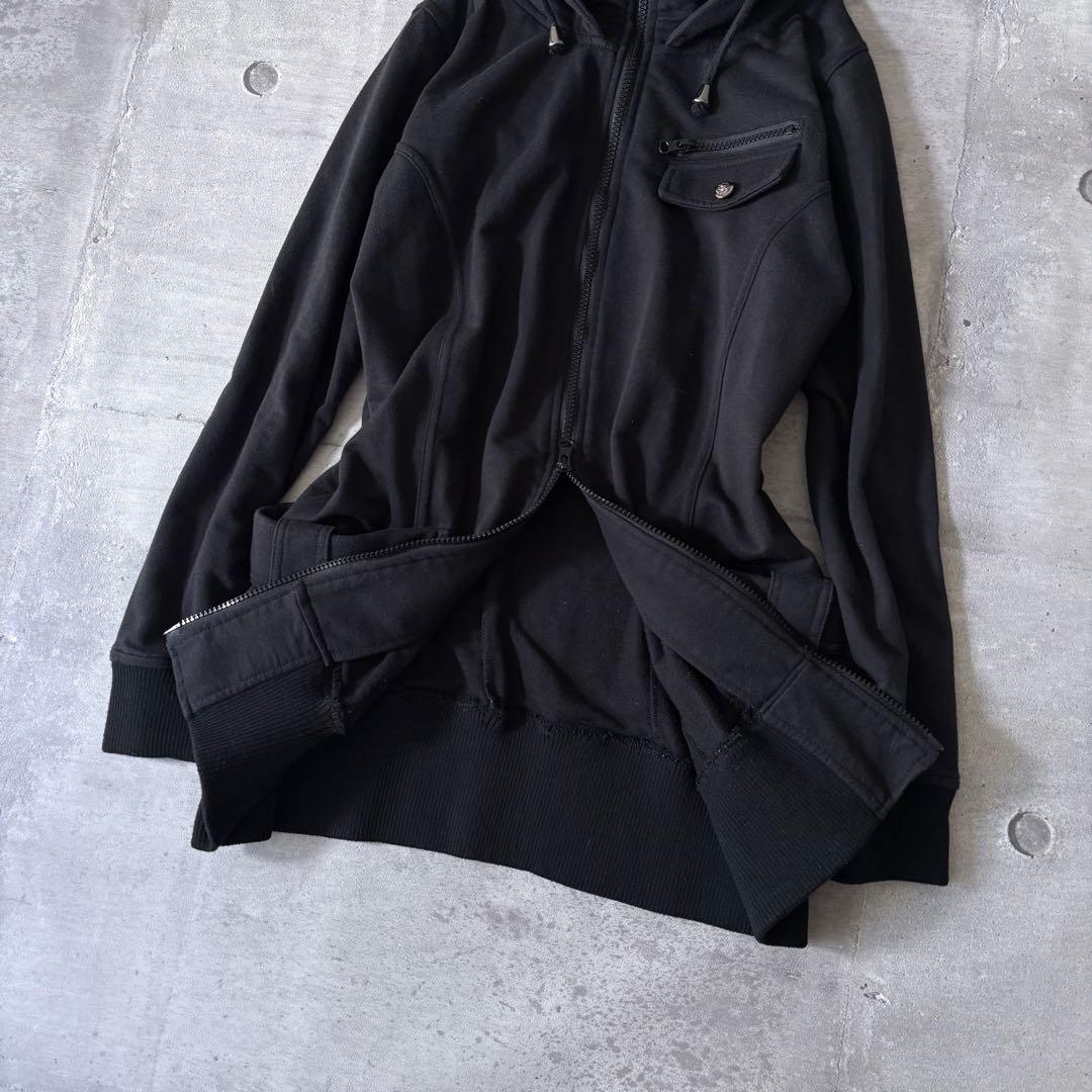 00s スウェット ブルゾン 平成ギャル y2k ダークコア ダブルジップ 黒