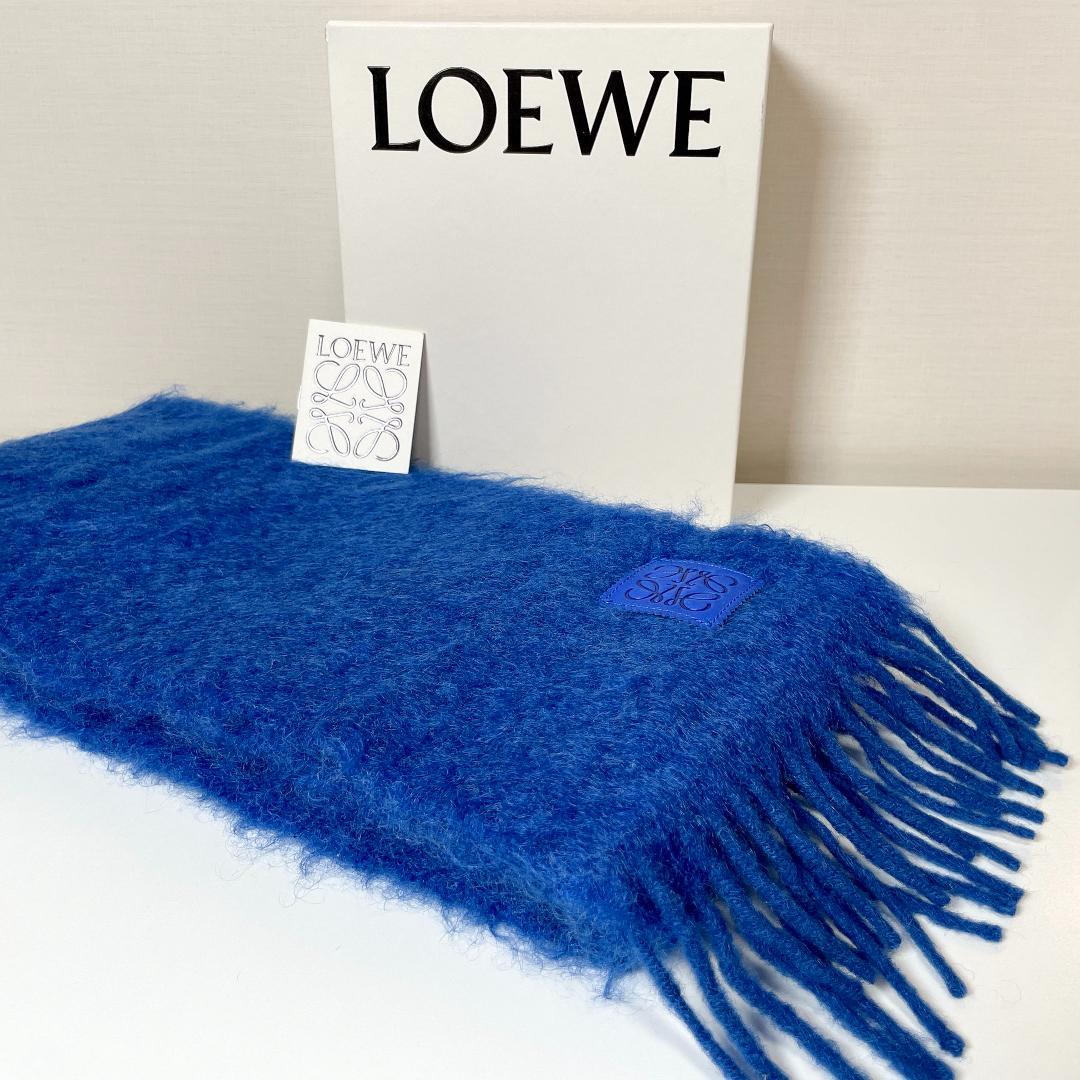 ふわもこあったか✨LOEWE ロエベ　アナグラム モヘア フリンジ マフラー　青