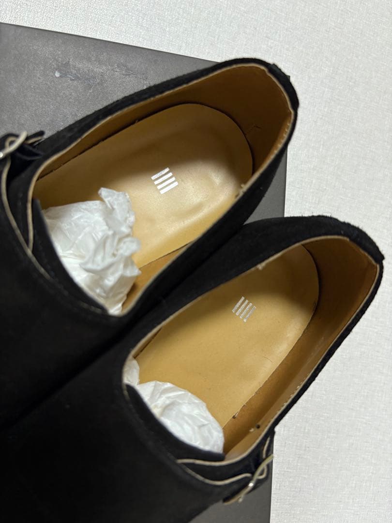 スーツセレクト　ブラック スエード ダブルモンクストラップ ドレスシューズ