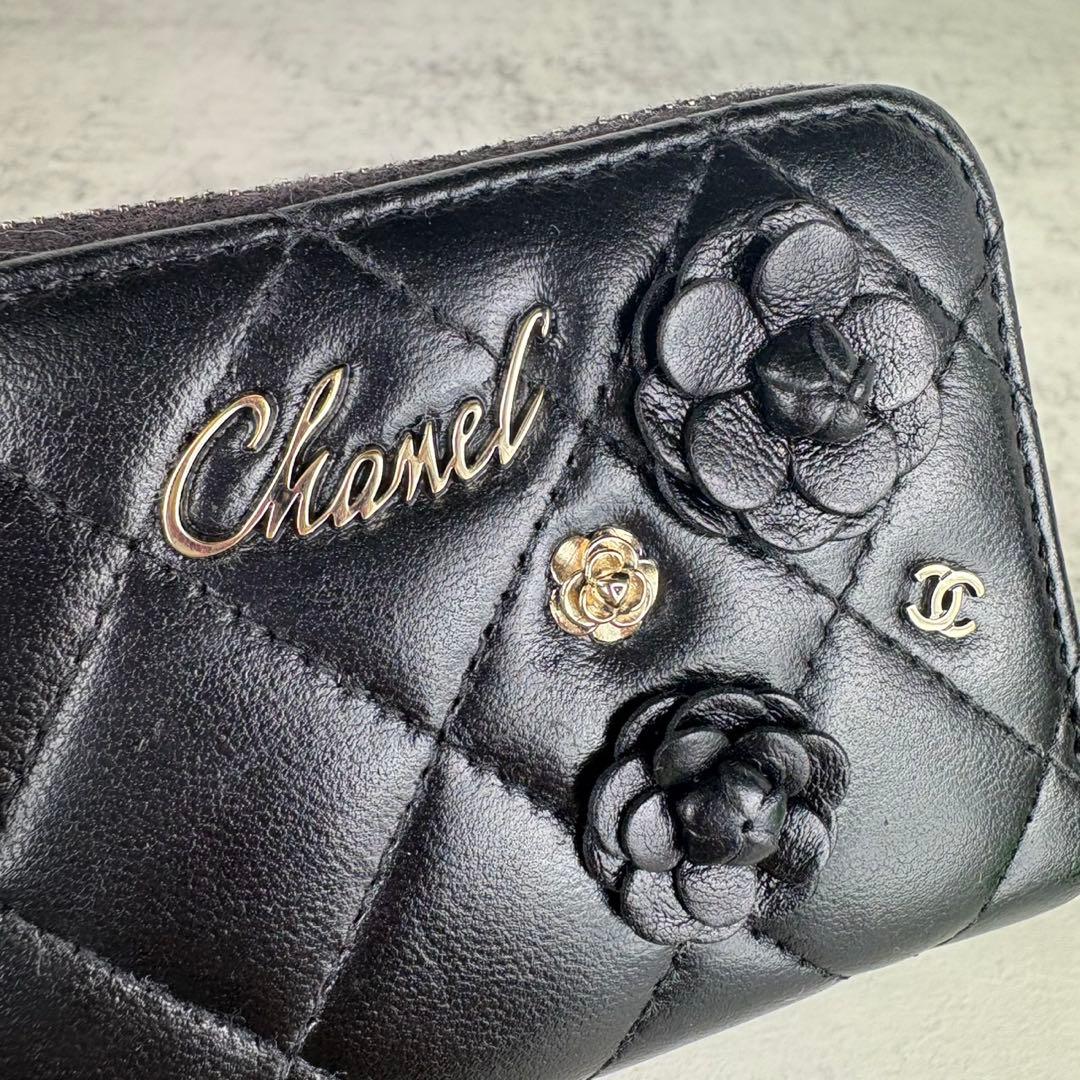 CHANEL ラムスキン　カメリアモチーフ　ケース　カードケース
