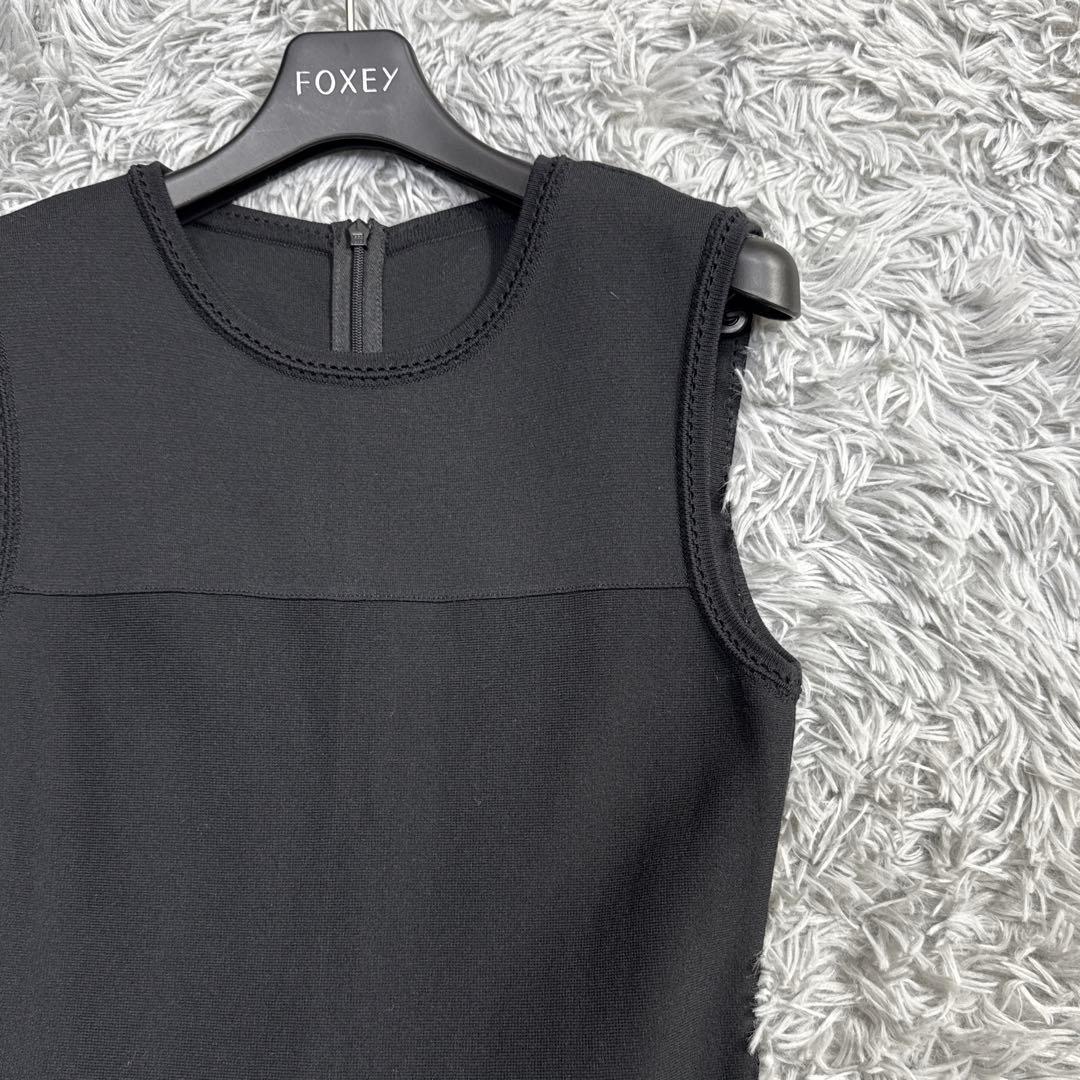 定価9万✨フォクシー ニットドレスワンピース タックフレア フォーマル ブラック