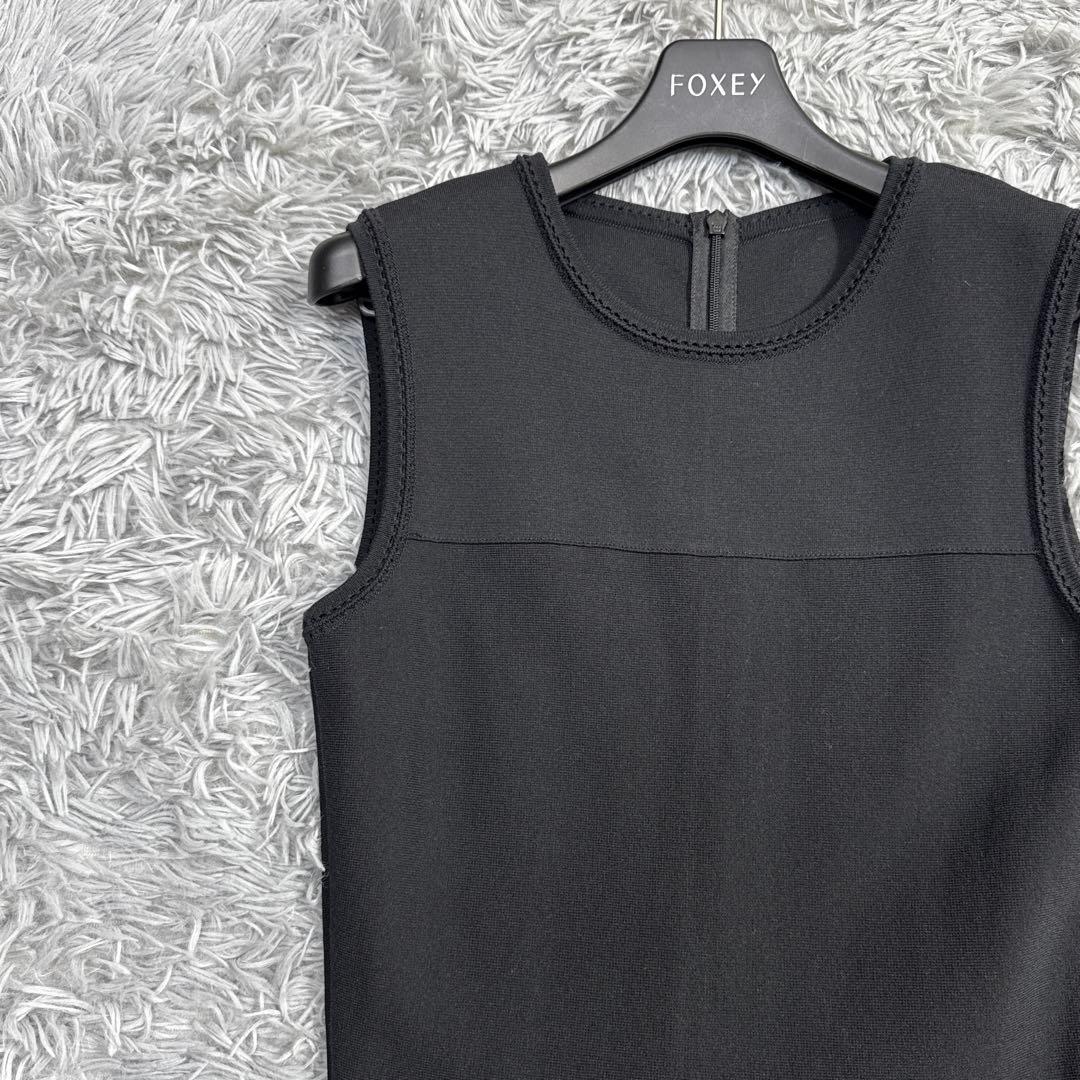 定価9万✨フォクシー ニットドレスワンピース タックフレア フォーマル ブラック