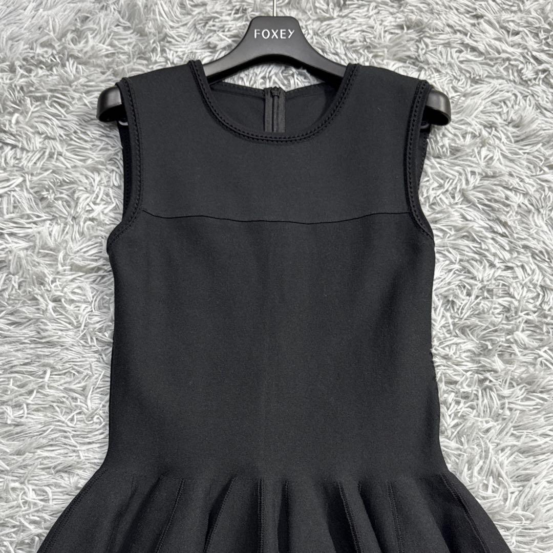 定価9万✨フォクシー ニットドレスワンピース タックフレア フォーマル ブラック
