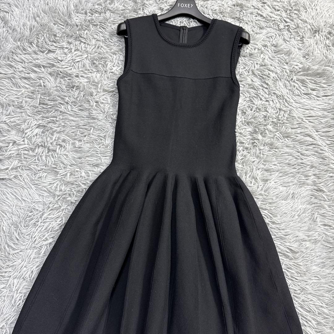 定価9万✨フォクシー ニットドレスワンピース タックフレア フォーマル ブラック