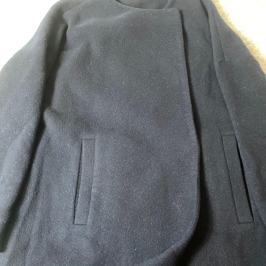 ENFOLD ウールリバー ノーカラーコート ネイビー 38 着丈122cm