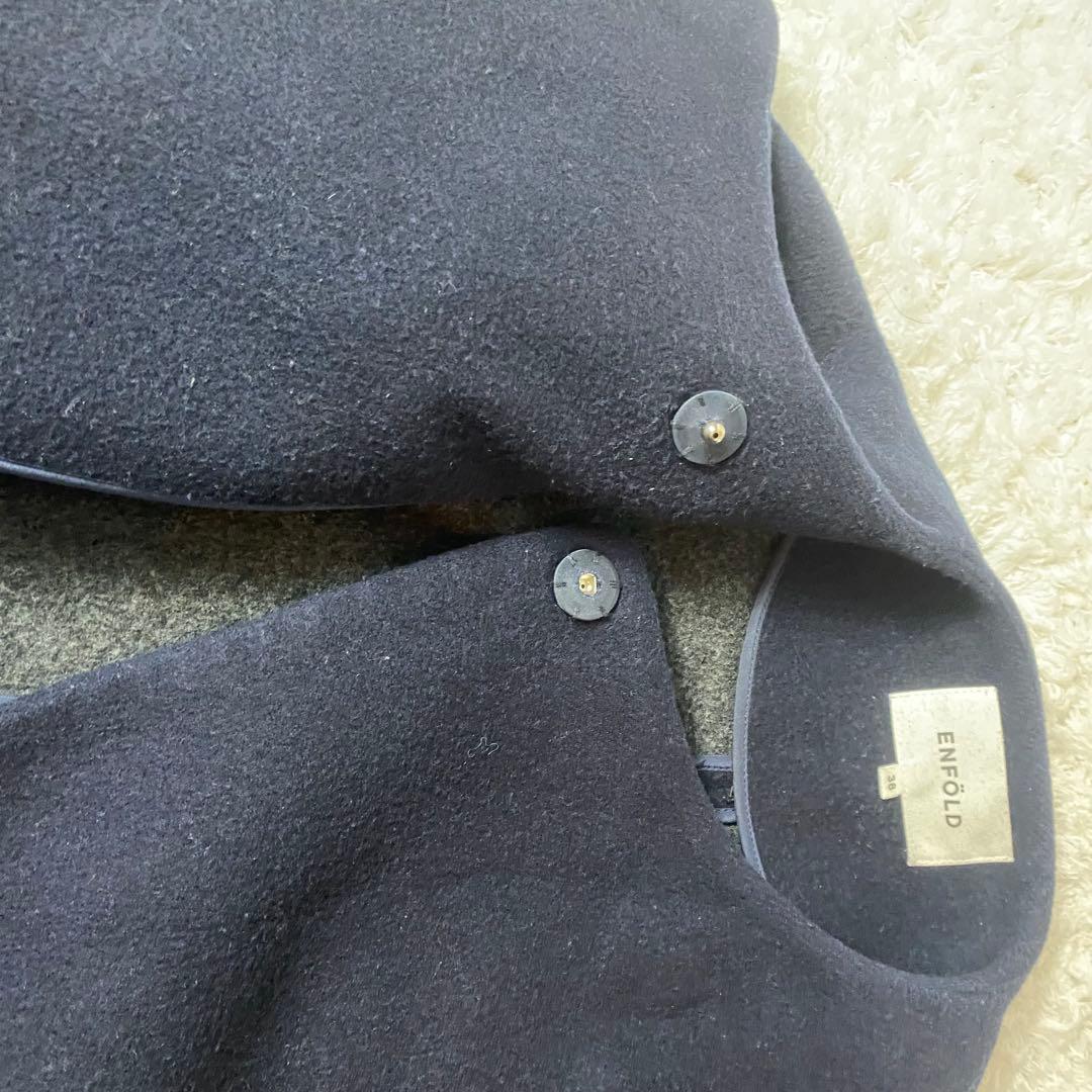 ENFOLD ウールリバー ノーカラーコート ネイビー 38 着丈122cm