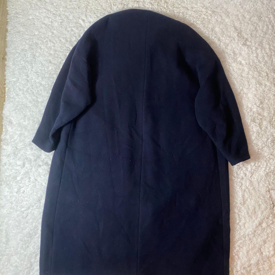 ENFOLD ウールリバー ノーカラーコート ネイビー 38 着丈122cm